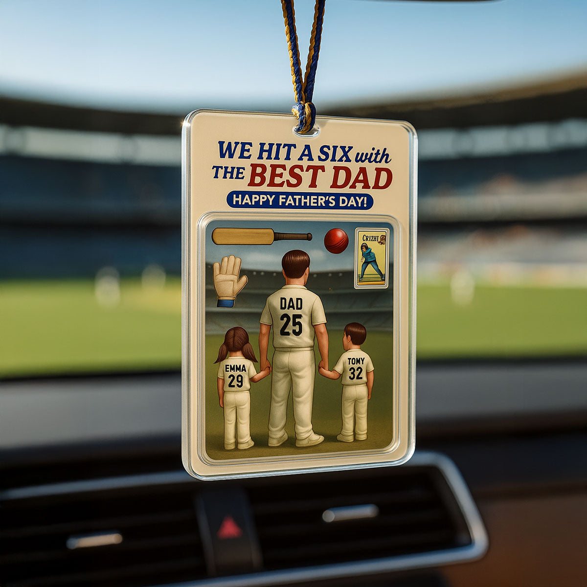 Hit A Six With The Best Dad Cricket Dad Personalized Car Hanger Acrylic Ornament, Father's Day Gift For Husband, Dad