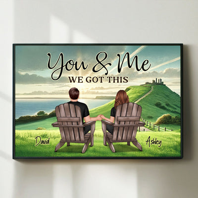 Back View Couple Sitting On Grass Hill Personalized Poster, Heartfelt Gift For Couple, For Him, For Her