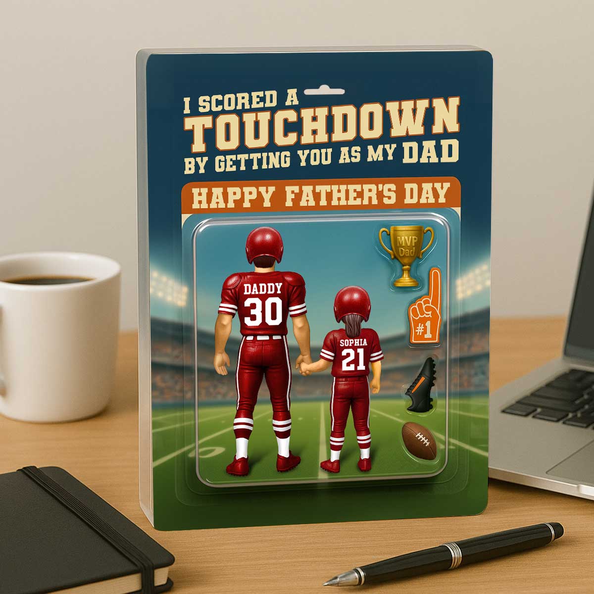 I Scored A Touchdown Getting You as my Dad, Custom Figure Personalized Acrylic Block Plaque, Father's Day Gift for Dad, Gift for Husband