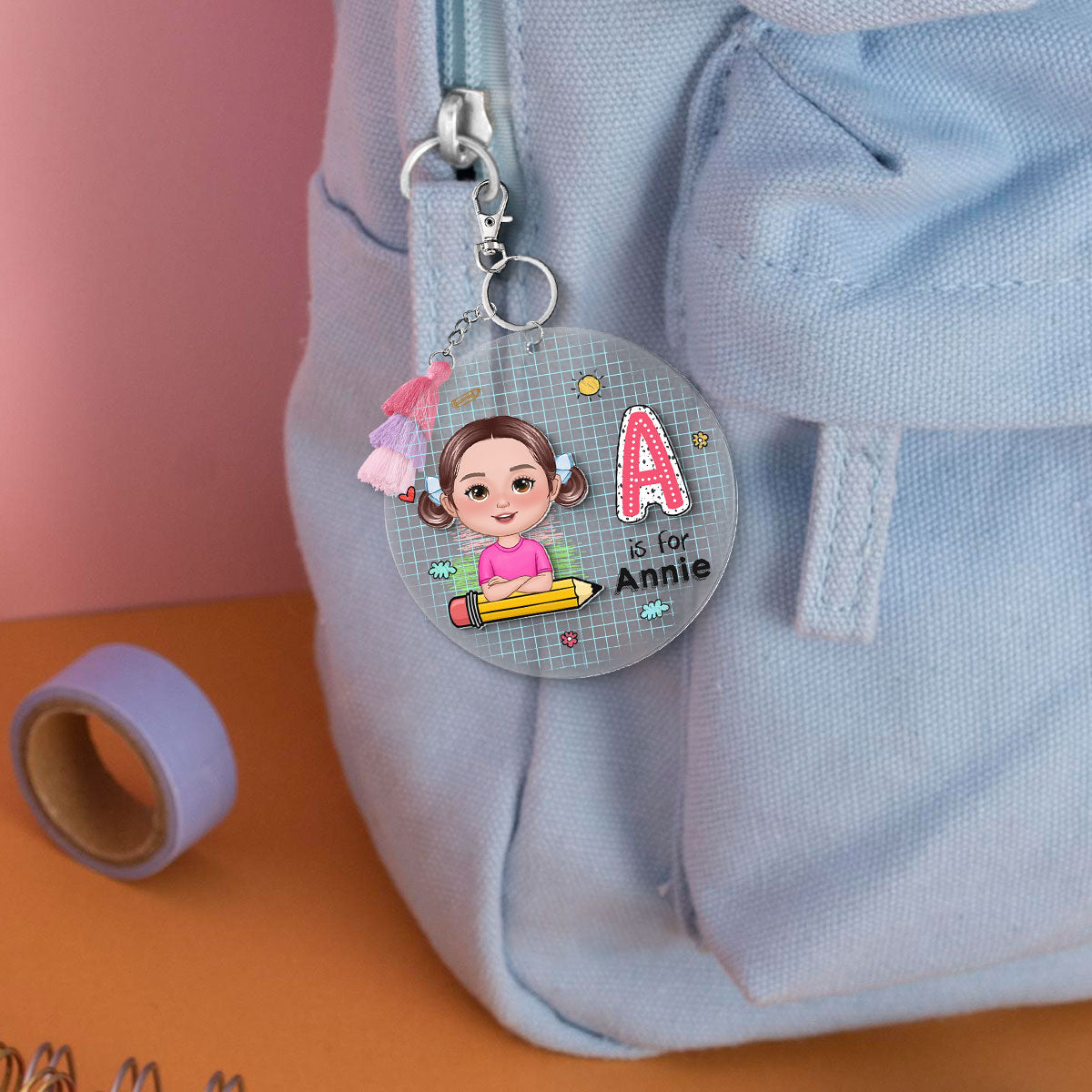 Cute Kid Initial Name Personalized 2-Layer Acrylic Keychain