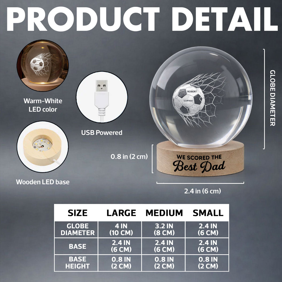 We Scored The Best Dad - Personalized Crystal Ball LED Night Light - Father's Day Gift For Soccer Dad