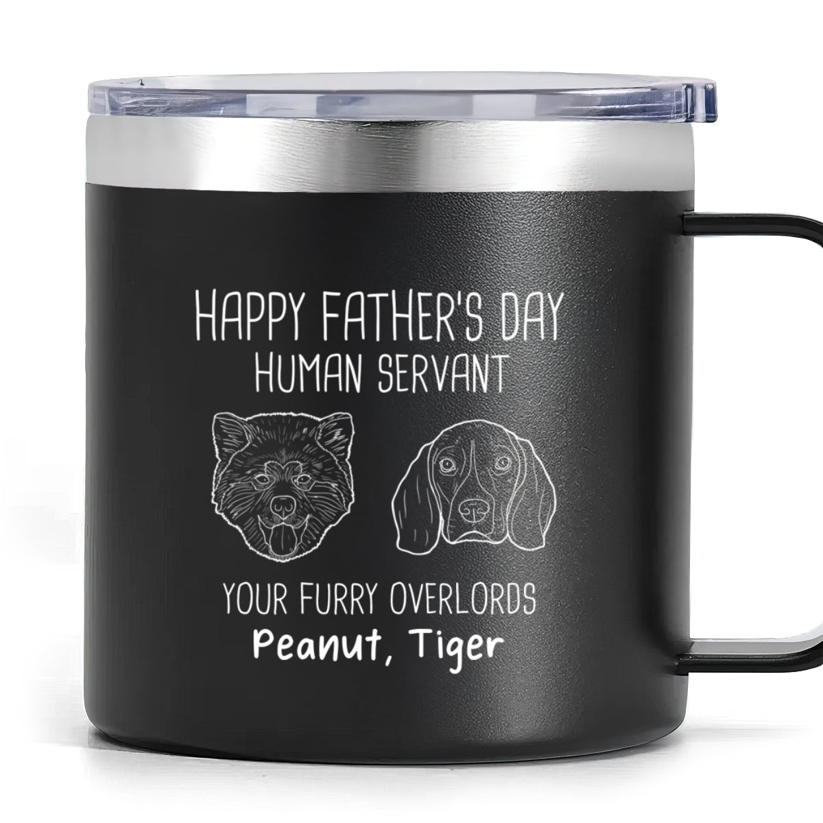 Happy Father's Mother's Day Human Servant Dog Head Outline Personalized Stainless Steel Tumbler With Handle