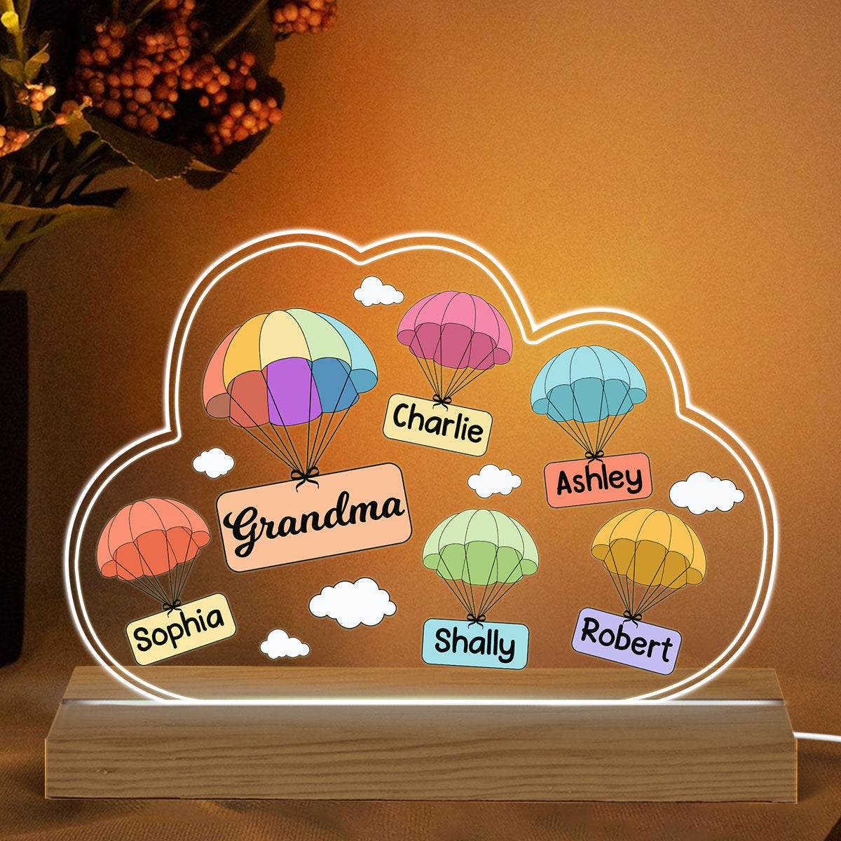 Grandma Mom Air Balloon Cloud Personalized Acrylic Custom Shape LED Night Light