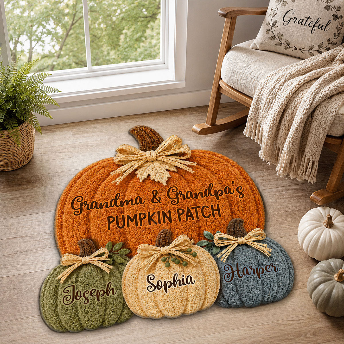 Grandma & Grandpa's Pumpkin Patch - Personalized Doormat - Fall Season Decor For Grandparents
