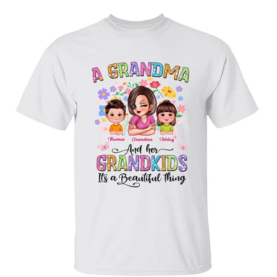 Floral Pattern A Grandma With Her Grandkids Personalized Shirt