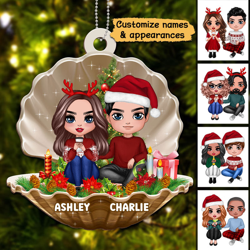 Couple In Pearl Shell Christmas Personalized Wooden Ornament