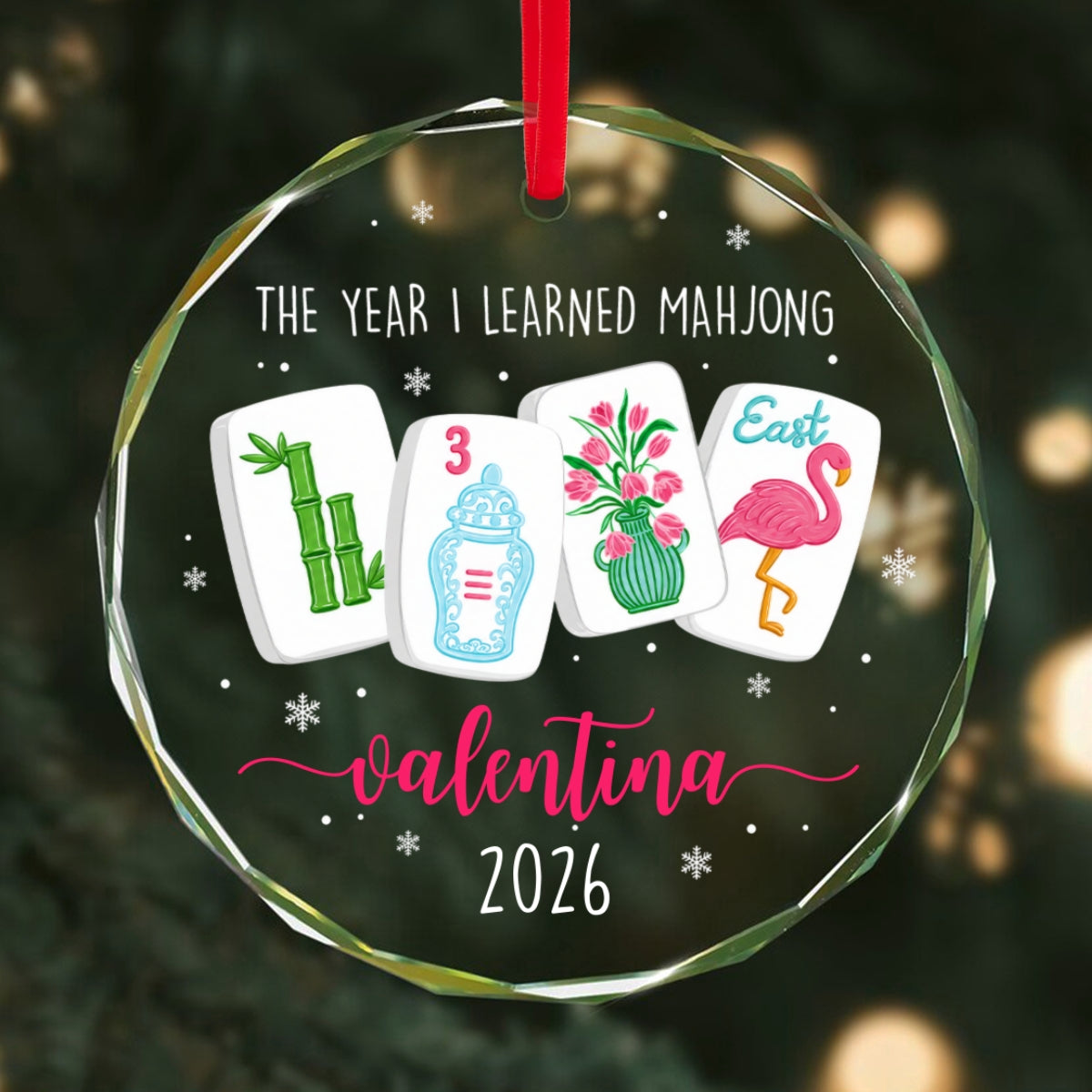 The Year I Learned Mahjong - Personalized Glass Ornament - Funny Mahjong Group Gift, Christmas Gift For Mahjong Club 2026