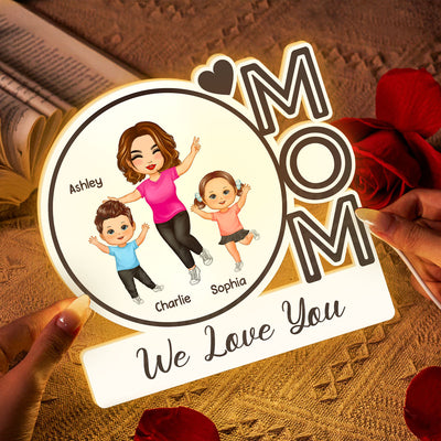 MOM We Love You Happy Woman & Kids Personalized Light Box