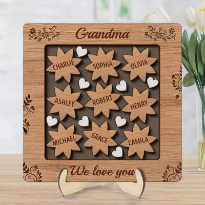 Grandma Mom Flowers Hearts Personalized 2-layer Wooden Plaque