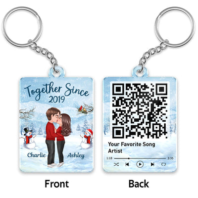 Winter Doll Couple Kissing Favorite Song Scannable QR Code Personalized Acrylic Keychain