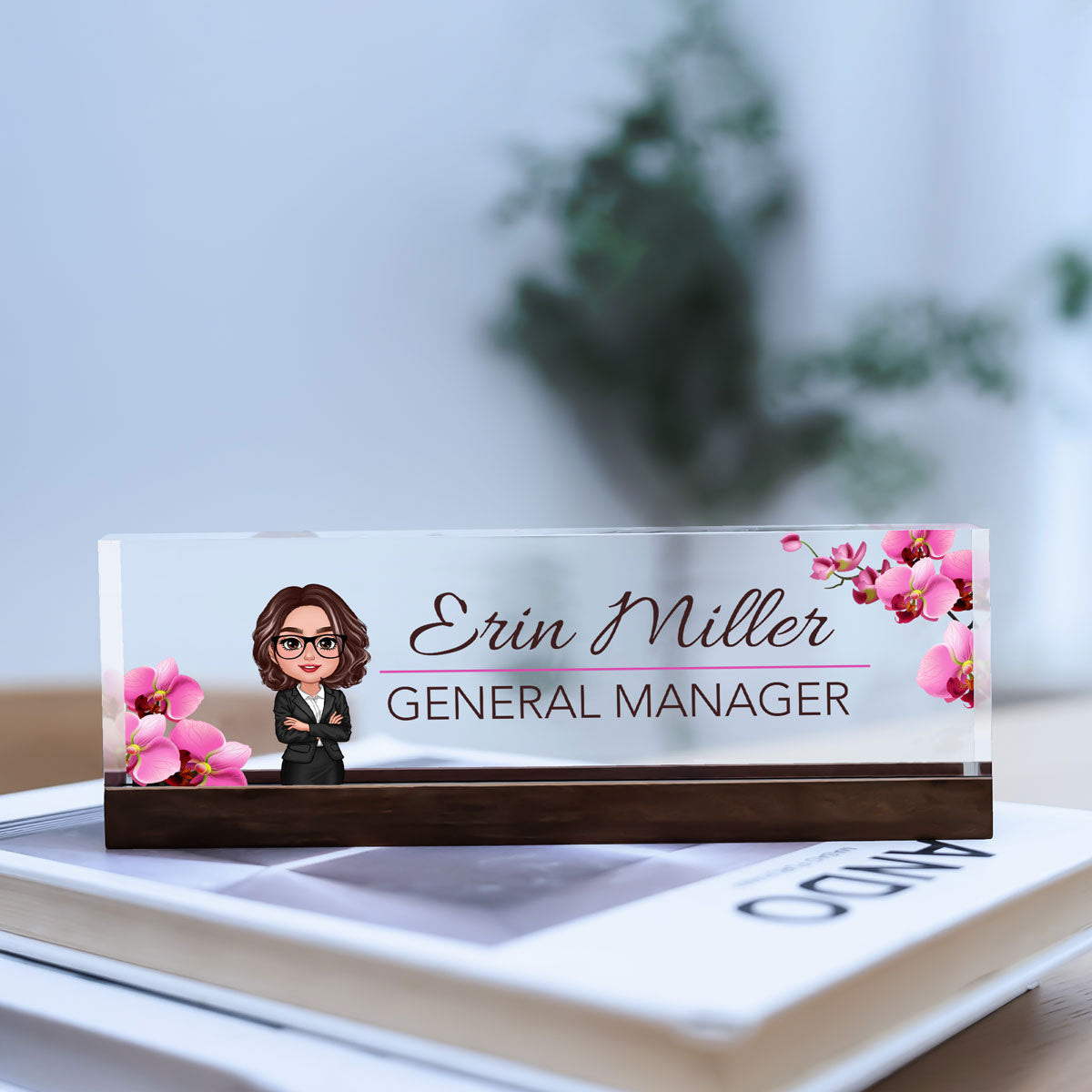 Beautiful Woman Office Personalized Acrylic Desk Name Plate, Office Desk Decor, Gift For Colleagues, Coworkers