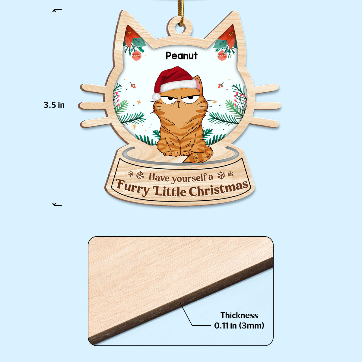 Christmas Cats Funny Expression Cat Face Globe Personalized Wooden Ornament
