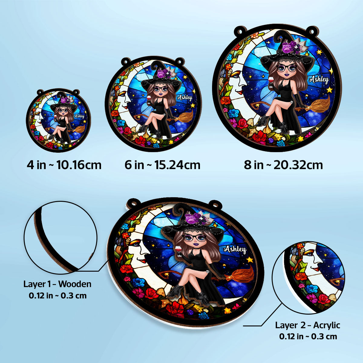 Witch And Moon Personalized Suncatcher, Window Hangings, Halloween Decor, Gift For Witch Lovers