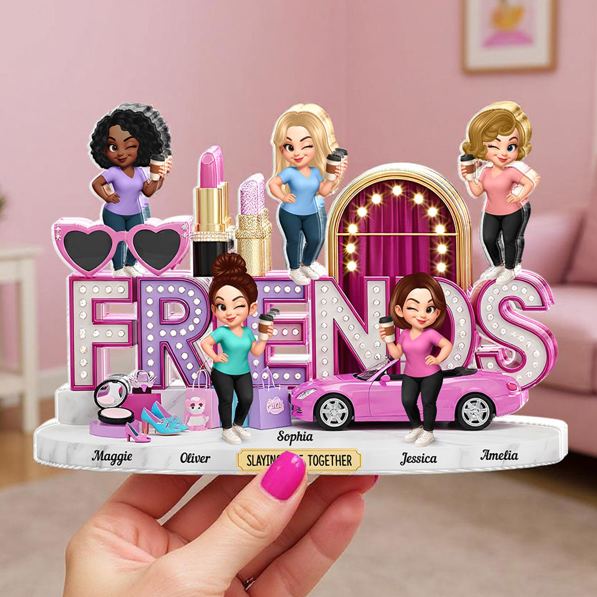 Besties Slaying Life Together 3D Effect Personalized Acrylic Block