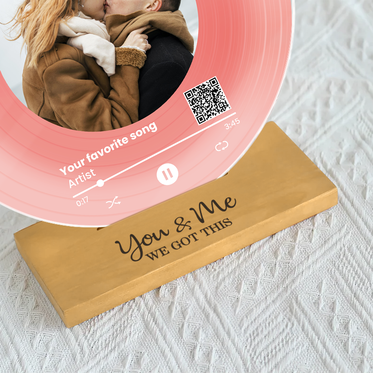 Couple Besties Family Photo Favorite Song Scannable QR Code Personalized Acrylic Record Plaque, Heartfelt Gift For Couple, For Him, For Her, Boyfriend, Girlfriend, Husband, Wife