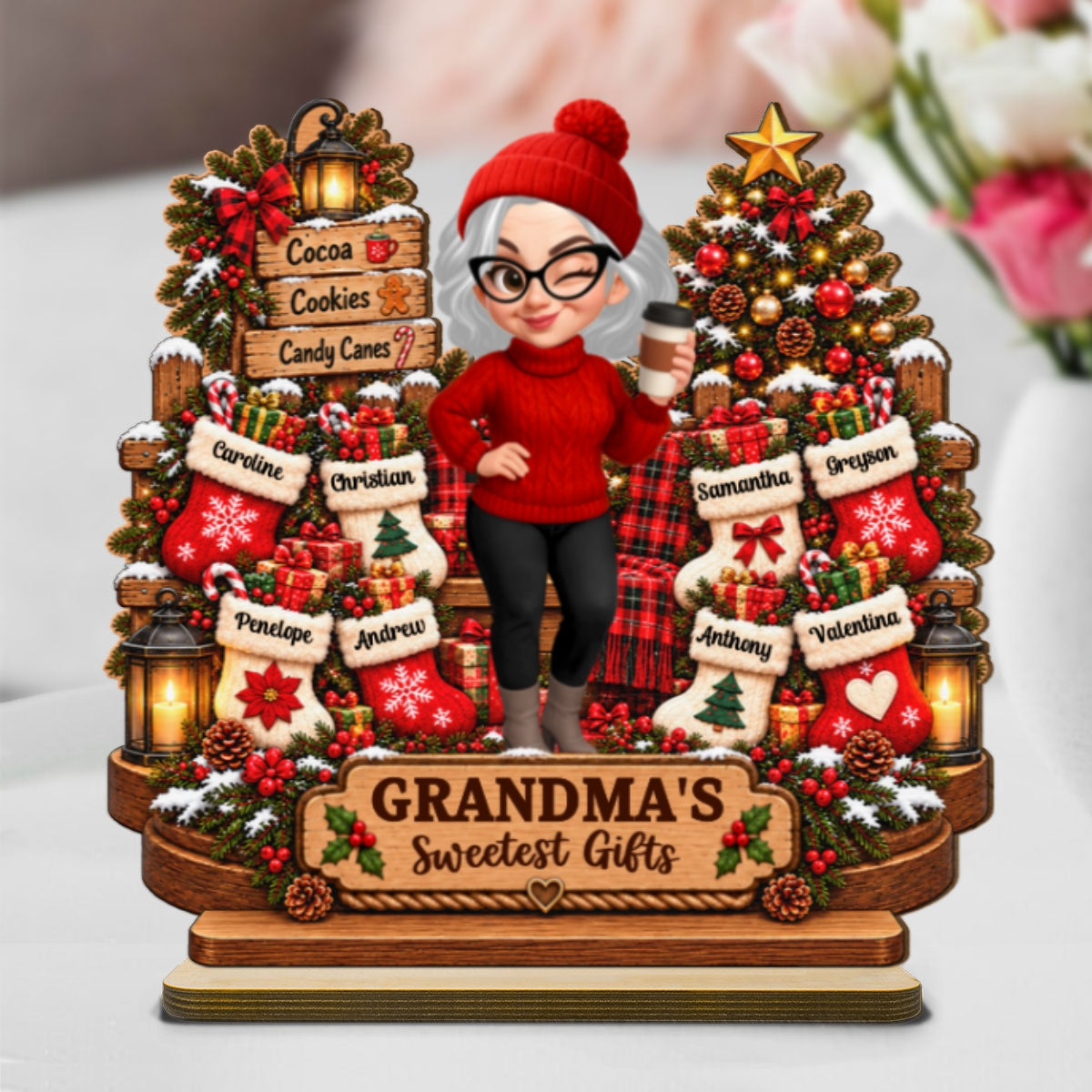 Grandma's Sweetest Gifts 2D Flat - Personalized 2-Layered Wooden Plaque - Christmas Decor For Grandma