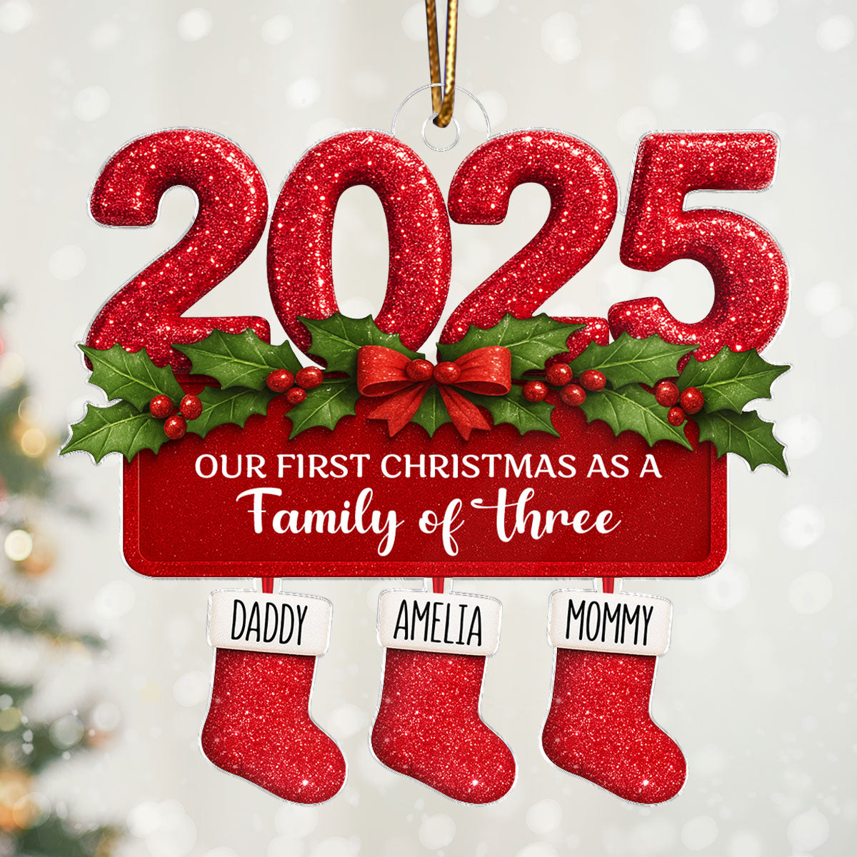 First Christmas as a Family of Three, Four, Christmas Stocking - Personalized Acrylic Ornament - Christmas Gift for Family
