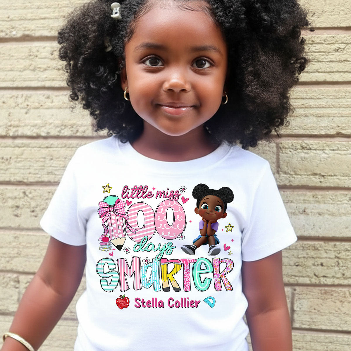 Little Miss 100 Days Smarter Little Girl - Personalized Kid T-Shirt - 100 Days Of School For Daughter, Granddaughter
