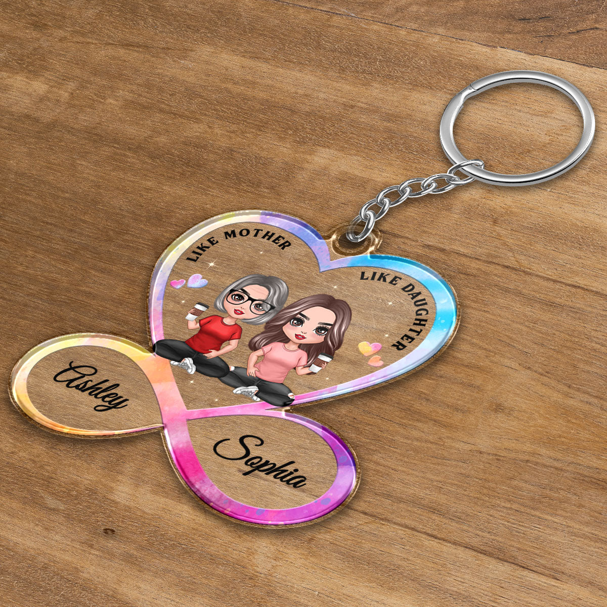 Like Mother Like Daughter Infinity Heart Doll Sitting Personalized Acrylic Keychain