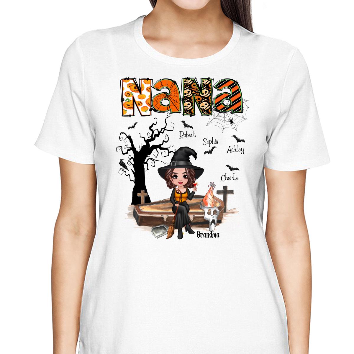 Halloween Grandma Mom Oranged Patterned Personalized Shirt