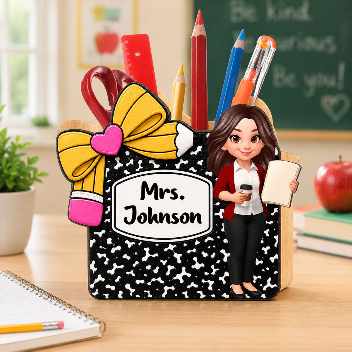 Cute Teacher Notebook Pencil - Personalized Pencil Holder - Back To School Gift For Teacher, Classroom Decor