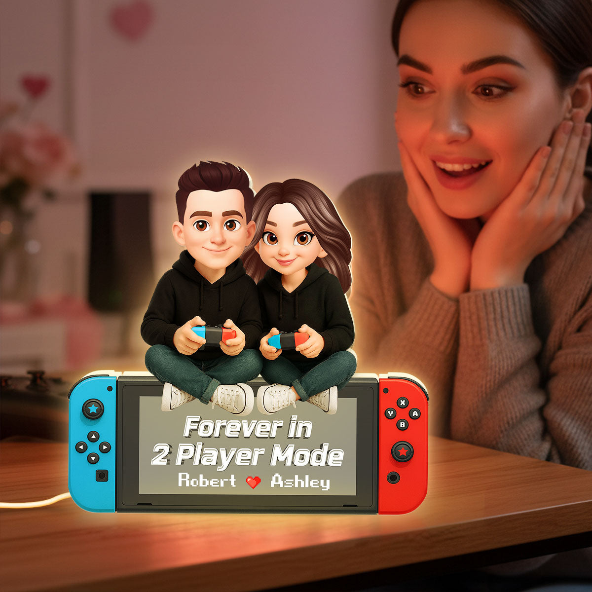 Forever In 2 Player Mode Gaming Couple - Personalized Light Box - Heartfelt Valentine, Anniversary Gift For Gamers, For Him, For Her