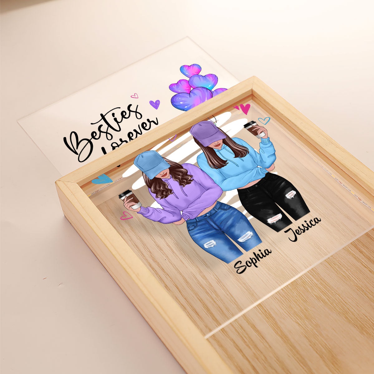 Besties Forever Front View Besties Personalized Wooden Frame Light Box
