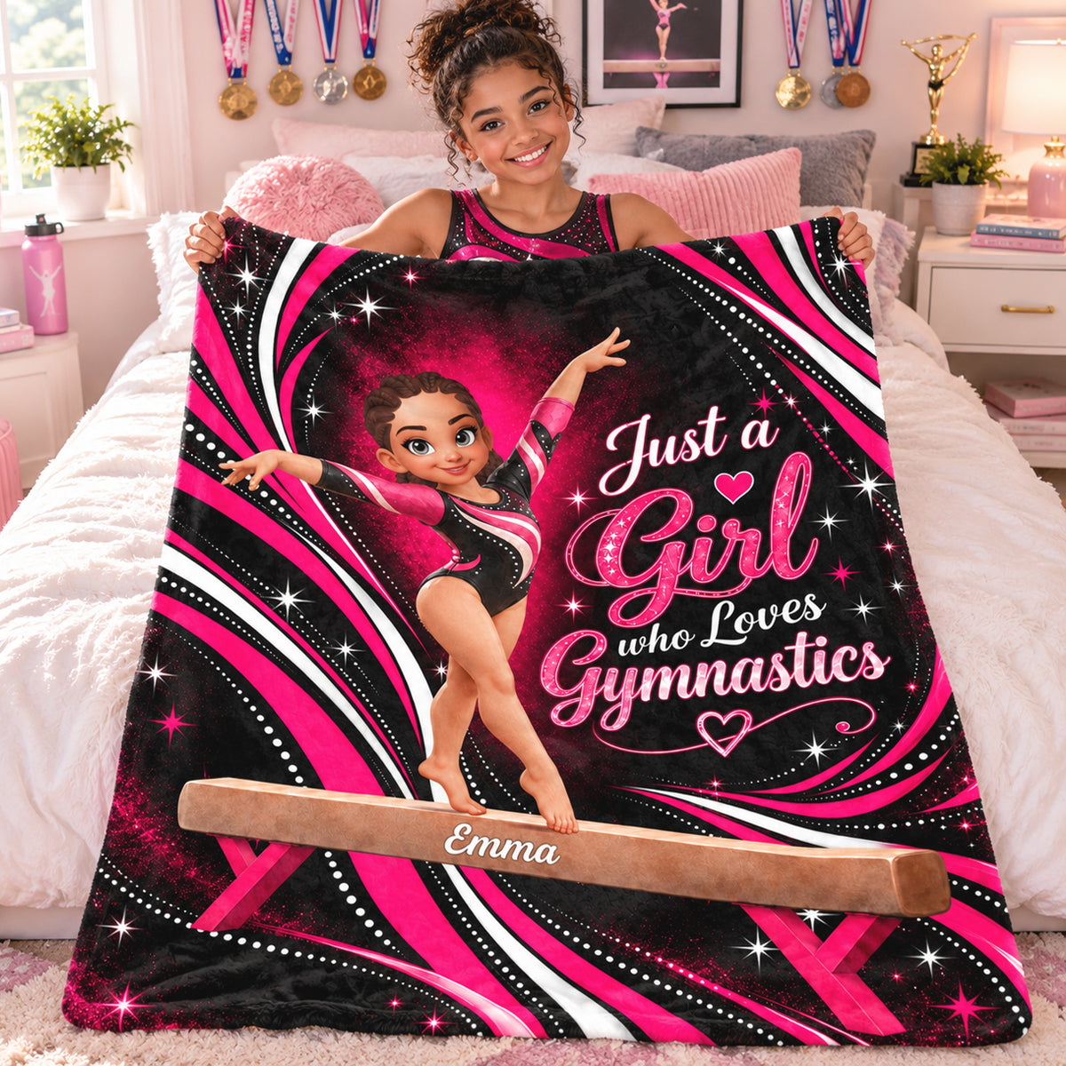 Pretty Gymnastics Girl - Personalized Fleece Blanket - Gift for Daughter, Granddaughter