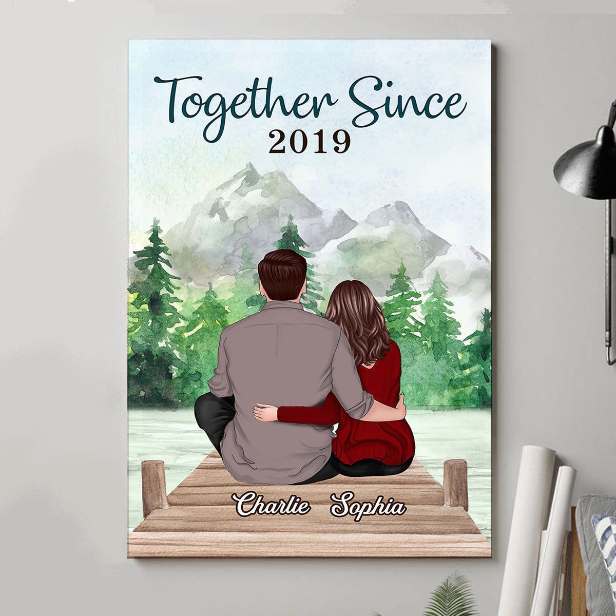 Couple Sitting Back View Forest Personalized Vertical Poster