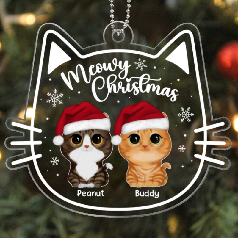 Cat Face Shape Watercolor Cute Cats Meowy Christmas Personalized Acrylic Ornament