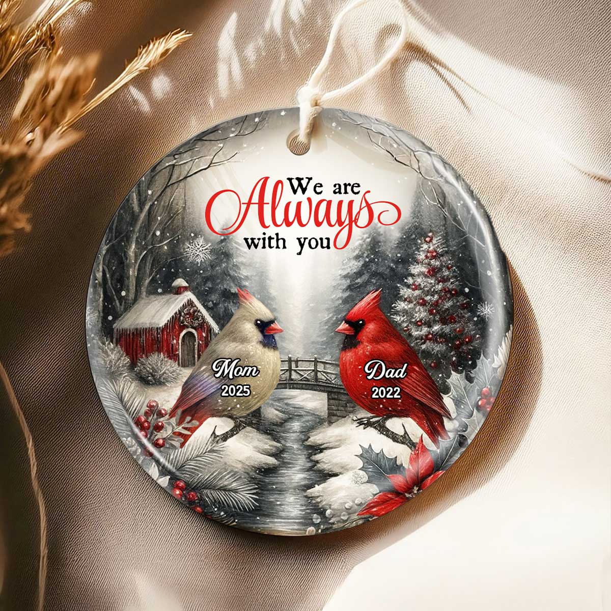 Snowy Winter Scenery Memorial Personalized Ceramic Ornament, Heartwarming Gift for Loved Ones, Christmas Sympathy Gift