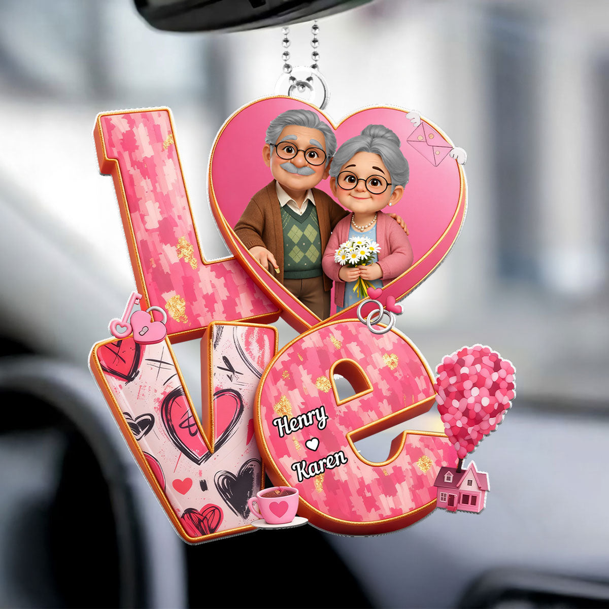 Old Couple Love Forever - Personalized Acrylic Car Hanger - Valentine's Gift For Him, For Her, For Couple