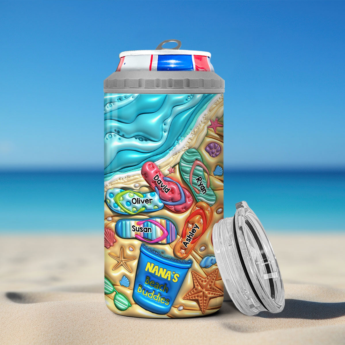 Grandma Mom Flip Flops Summer 3D Inflated Effect Printed Personalized 4 In 1 Can Cooler