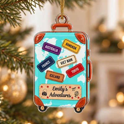 Suitcase Travel World Map 2D Flat Printed - Personalized Acrylic Ornament - Christmas Keepsake Ornament