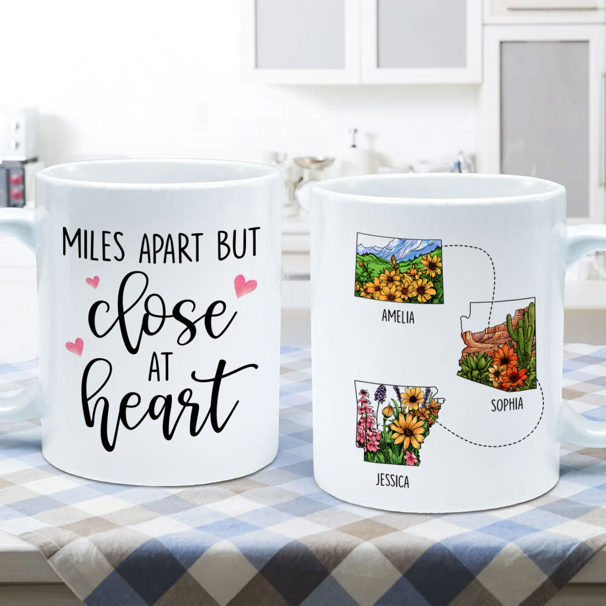 Long Distance Best Friend Moving Gift Watercolor Wildflower State Map Personalized Mug