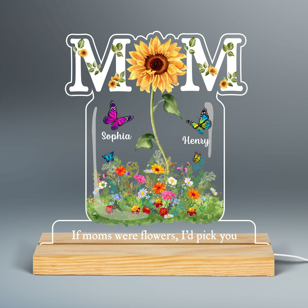 Mom Is Sunflower Flower Vase Personalized Custom Shape Led Night Light
