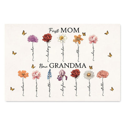 Vintage Birth Month Flowers First Mom Now Grandma Personalized Poster, Gift