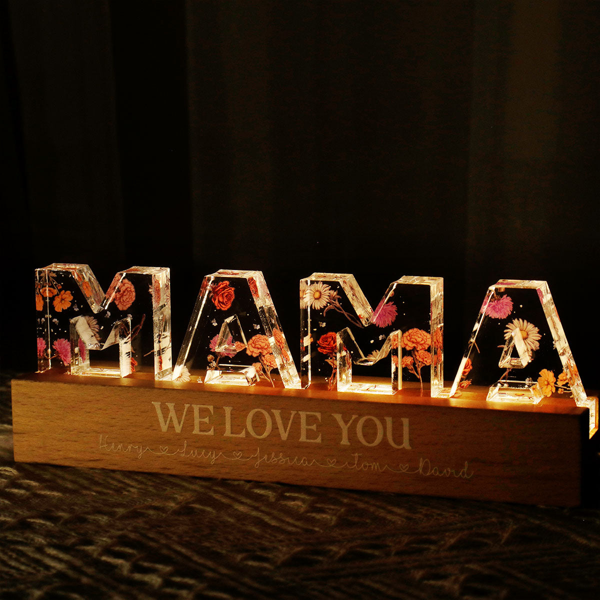 Custom Birth Month Flower - Personalized Acrylic Block Plaque LED Night Light - Gift for Mom, Gift for Grandma, Gift for Wife