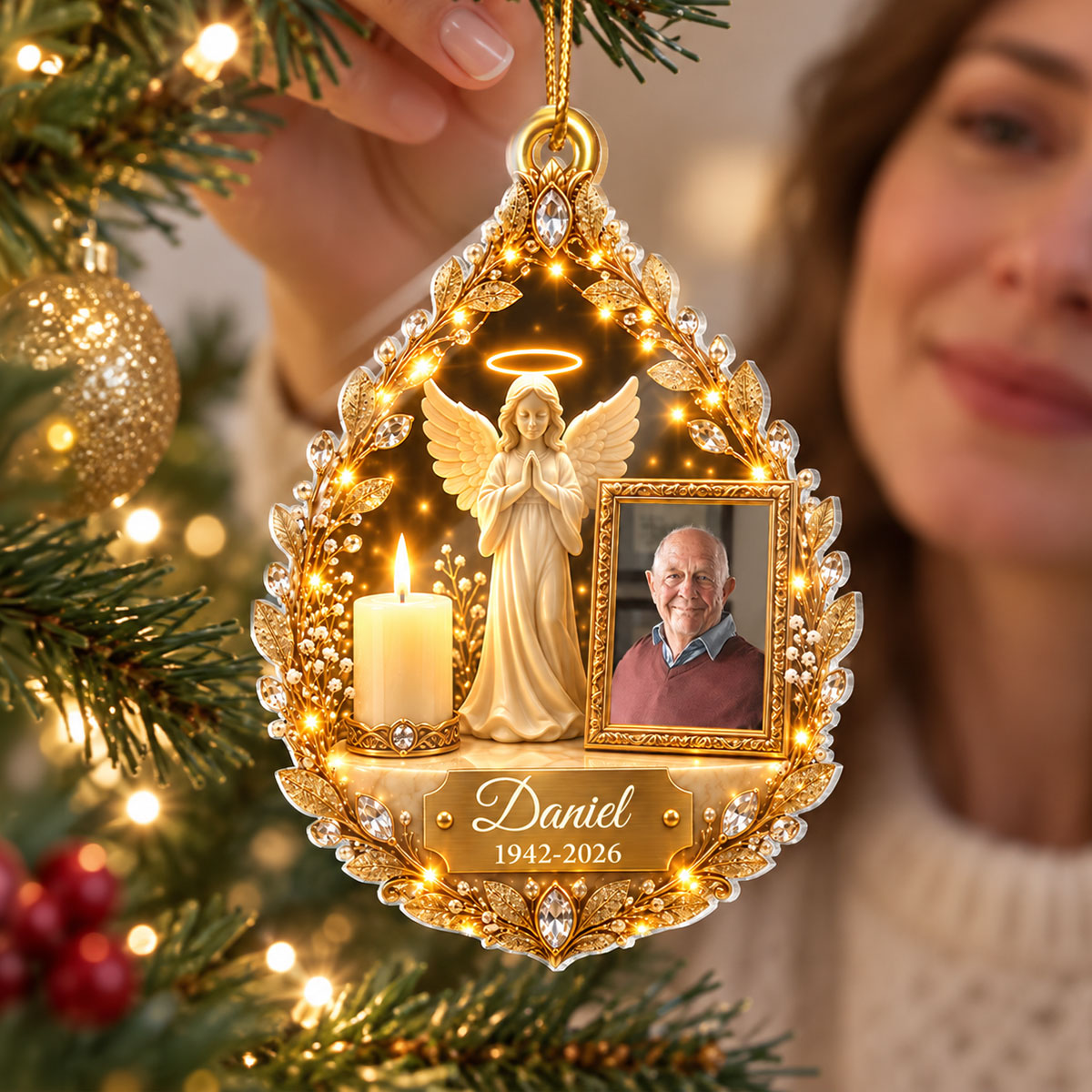Guardian Angel Photo Memorial - Personalized Acrylic Ornament - Heartfelt Sympathy Gift for Loved Ones