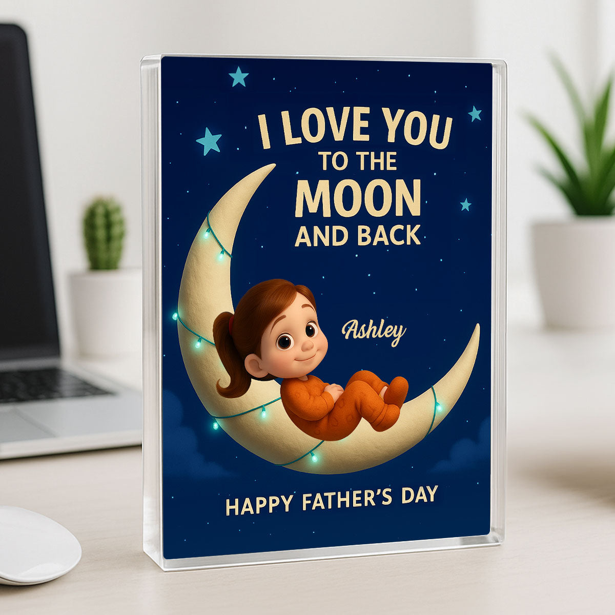 I Love You to the Moon and Back Personalized Acrylic Block Plaque, Father's Day Gift for Dad