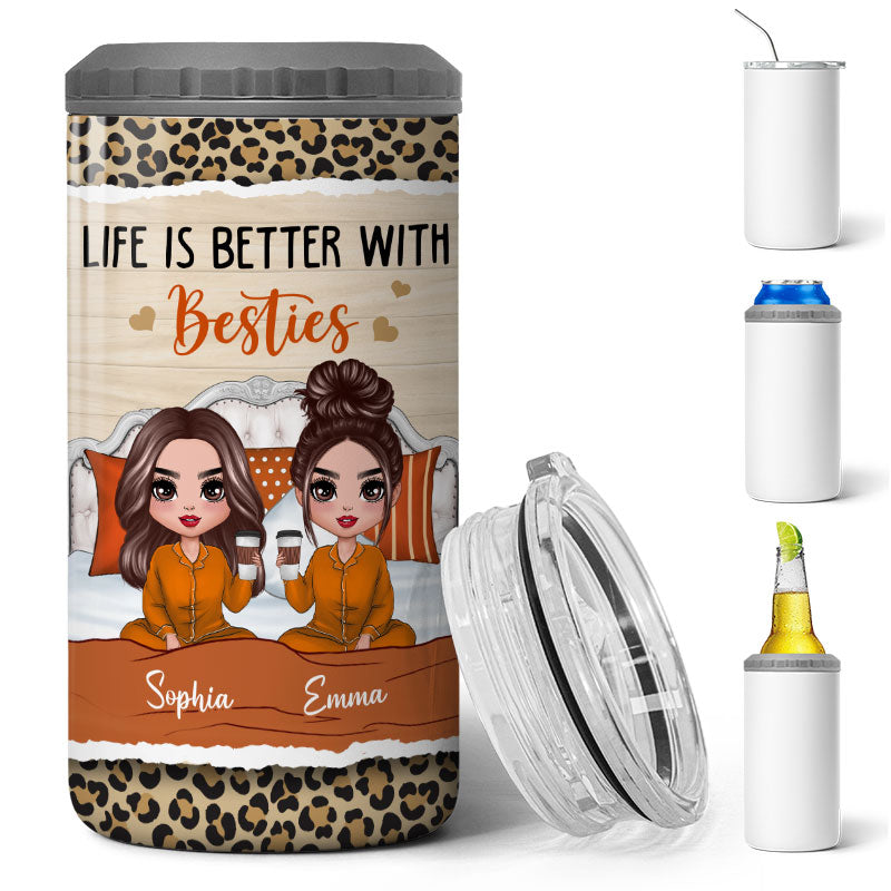 Best Friends Sisters Sitting On Bed Personalized 4 In 1 Can Cooler