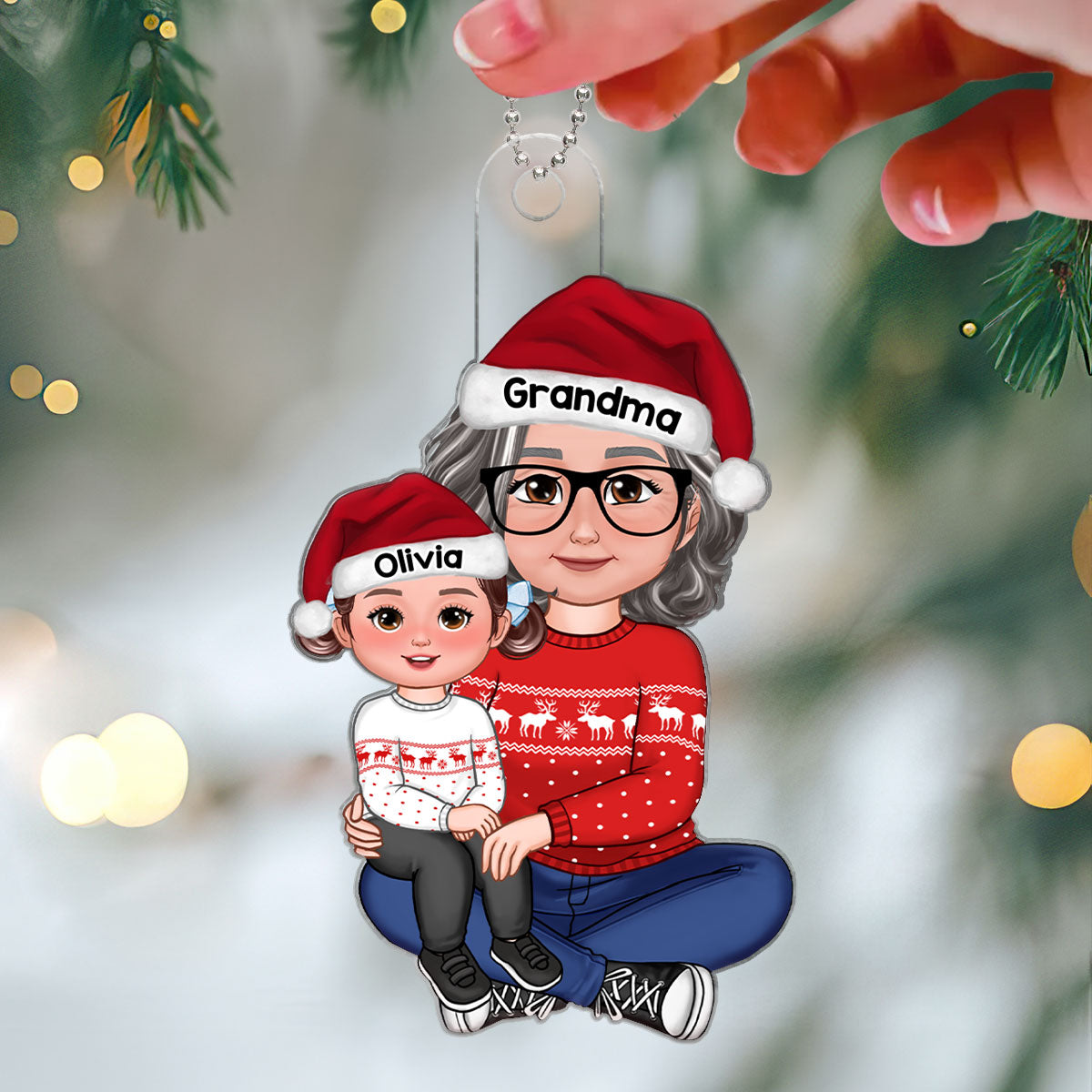Happy Face Grandkid Sitting On Grandma Lap Christmas Gift For Granddaughter Grandson Personalized Acrylic Ornament