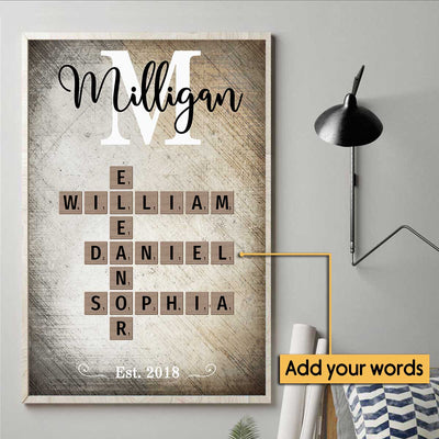 Family Name Crossword Puzzle Art - Personalized Poster - Gift For Dad, Gift For Husband, Gift For Grandpa