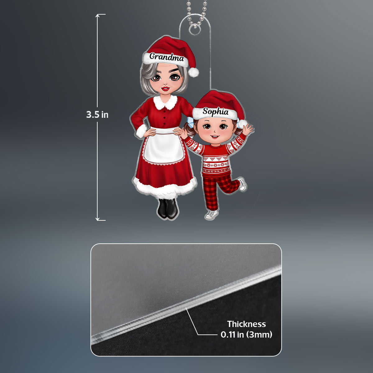 Christmas Grandma Grandpa Claus Standing Grandparents & Kid Gift For Grandson Granddaughter Personalized Acrylic Ornament