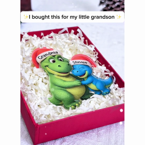 3D Effect Heartwarming Grandmasaurus Hugging Dinosaur Grandkid - Personalized Acrylic Car Hanger - Fun & Unique Gift For Grandkids