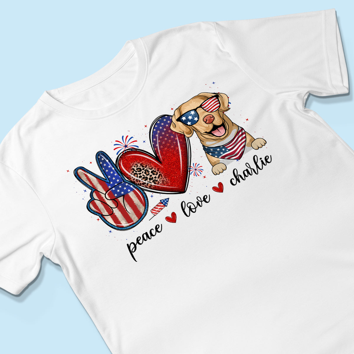 Peace Love Dogs USA Flag Pattern Personalized Shirt, Gift For Dog Mom, Dog Dad, Dog Lovers