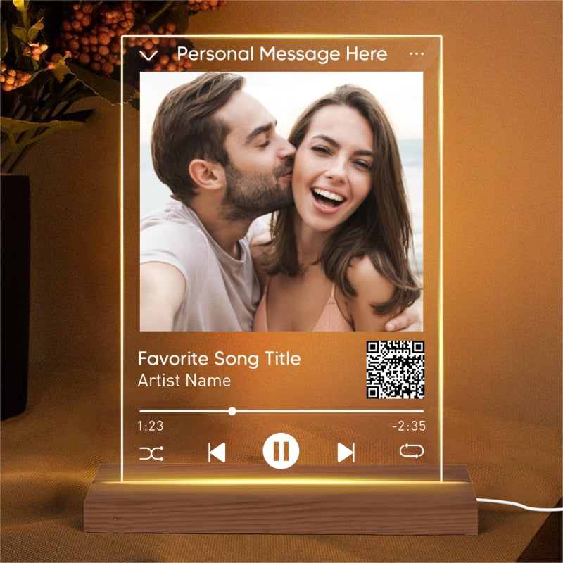 Couple Photo Custom Message Scannable QR Code Personalized Rectangle Acrylic Plaque With LED Night Light