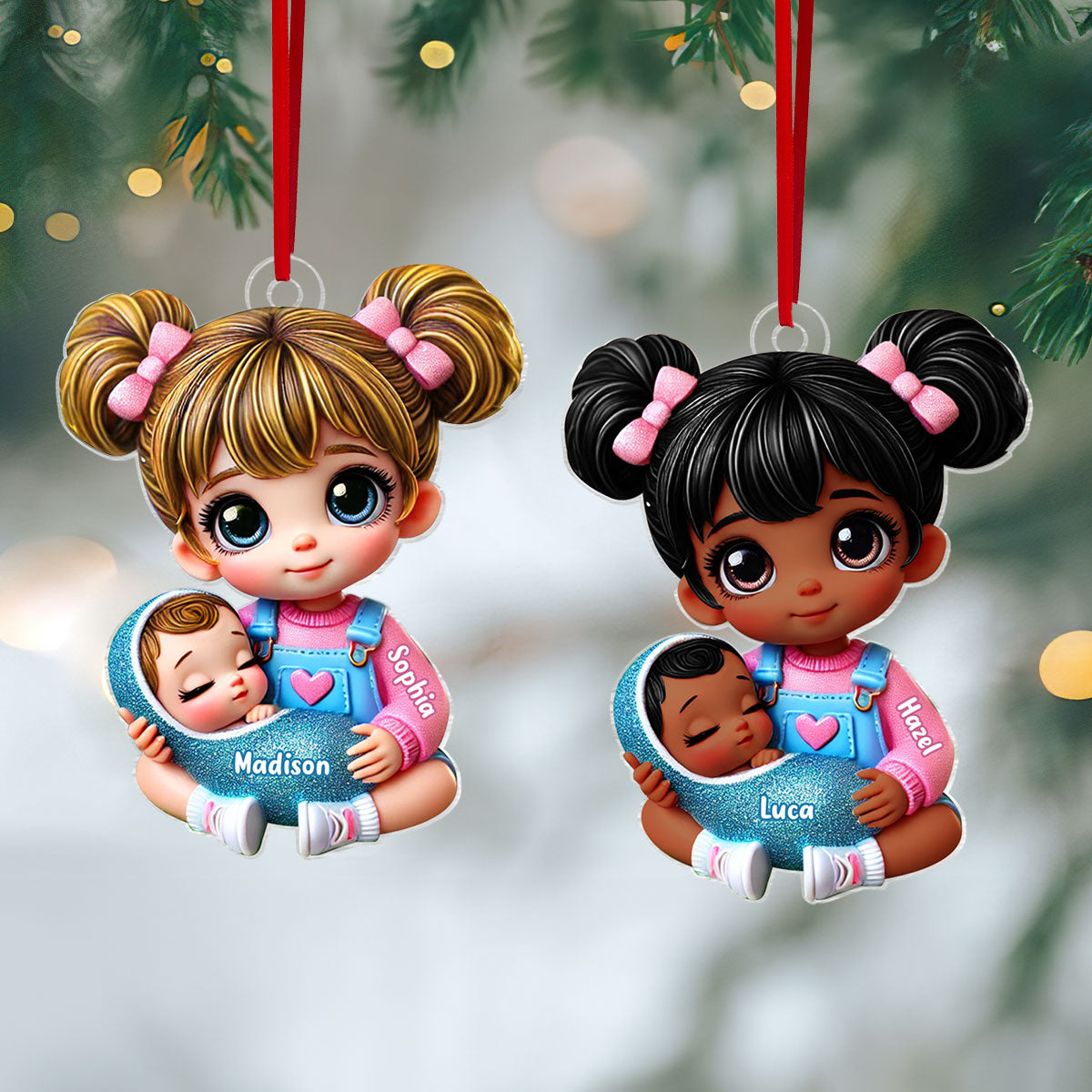 Personalized Big Sister Holding Baby Personalized 2D Flat Acrylic Christmas Ornament, Christmas Gift For Daughter Granddaughter
