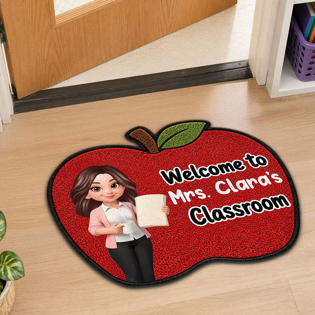Happy Teacher Apple Welcome To Classroom - Personalized Doormat - Back To School Gift For Teacher, Classroom Decor