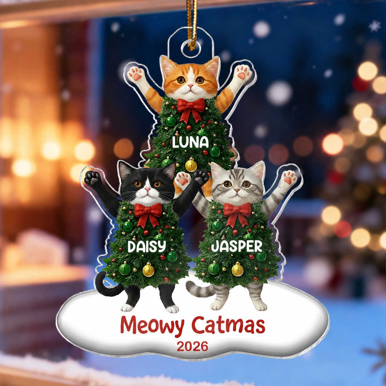 Whimsical Cat Christmas Tree - Personalized Acrylic Ornament - Gift For Cat Lover